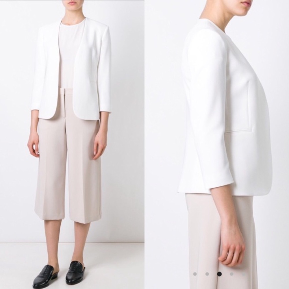 Theory Lindrayia B Admiral Crepe Blazer Eggshell White Open Jacket Size 0